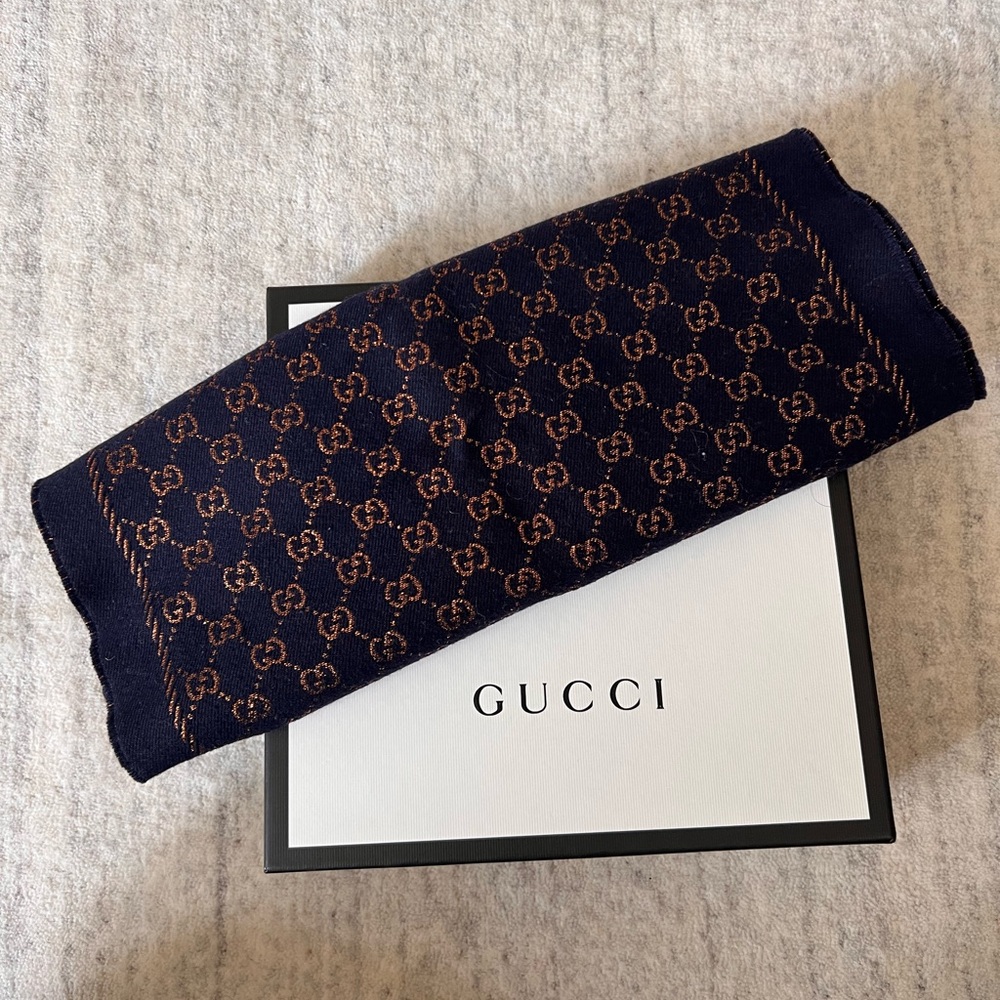 Gucci Metallic GG Wool Scarf